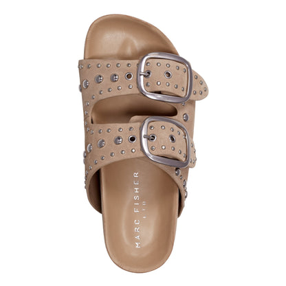 Marc Fisher Sayge Studded Suede Footbed Sandal - Natural Suede