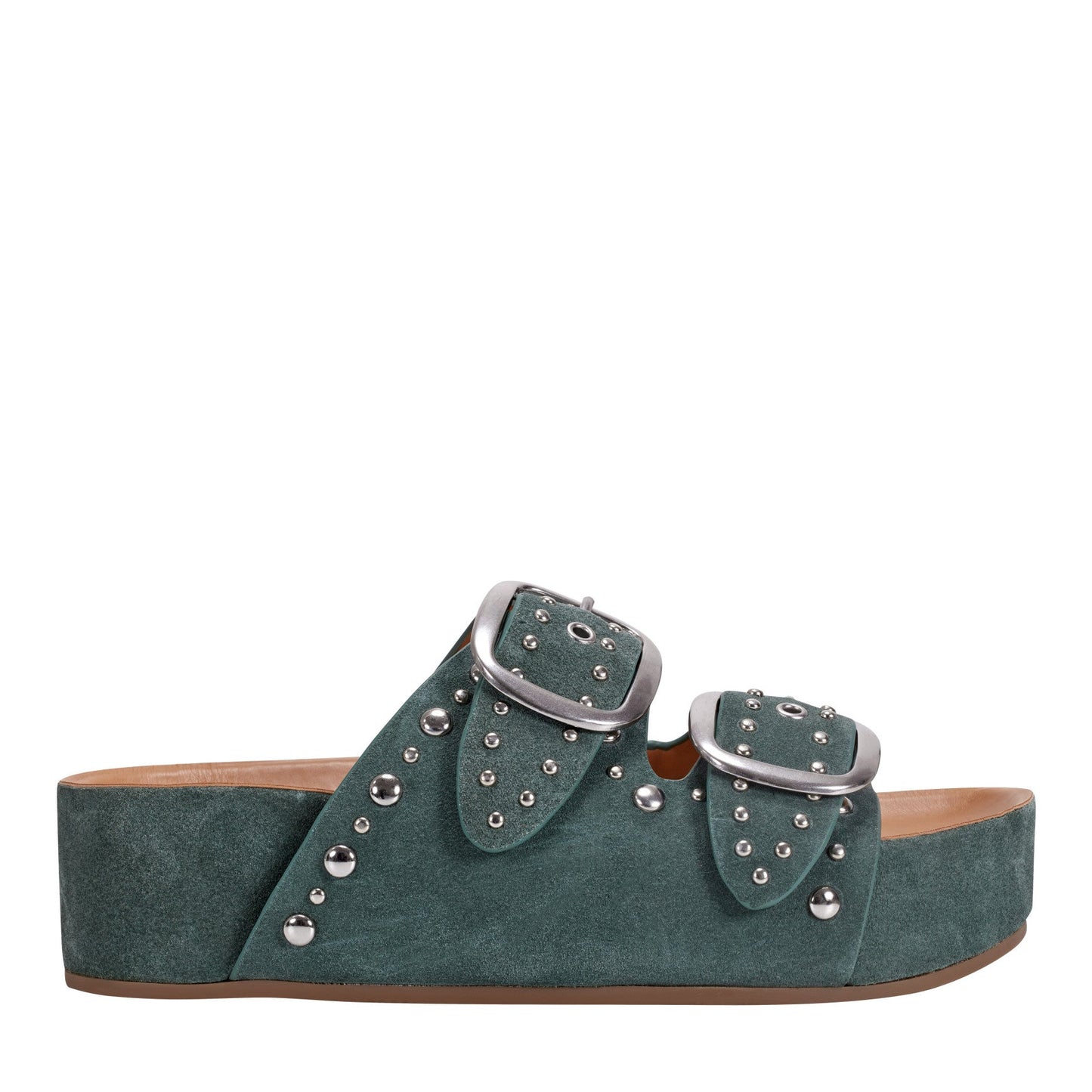 Marc Fisher Sayge Studded Suede Footbed Sandal - Green Suede