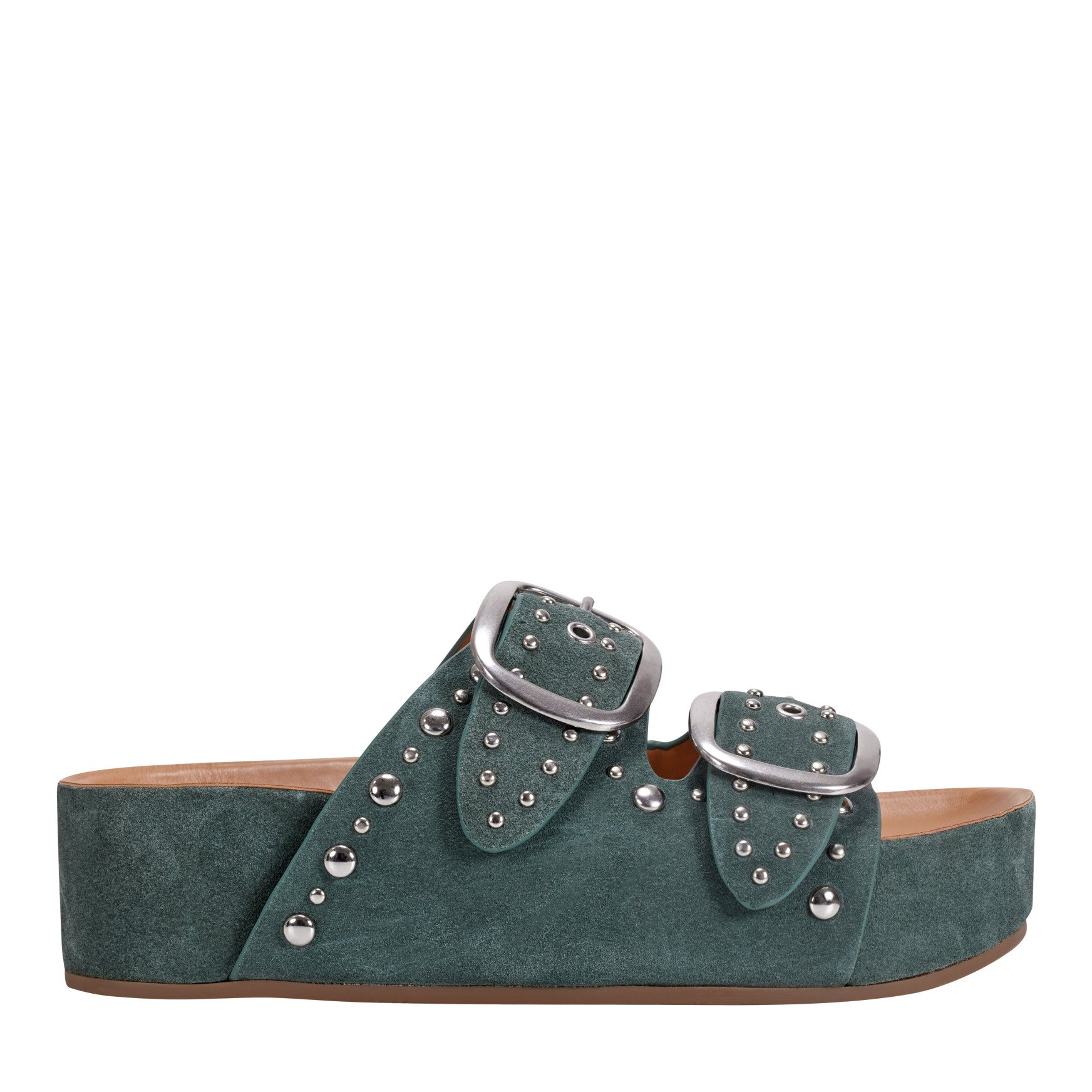 Marc Fisher Sayge Studded Suede Footbed Sandal - Green Suede