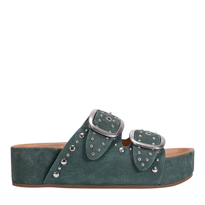 Marc Fisher Sayge Studded Suede Footbed Sandal - Green Suede