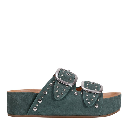 Marc Fisher Sayge Studded Suede Footbed Sandal - Green Suede