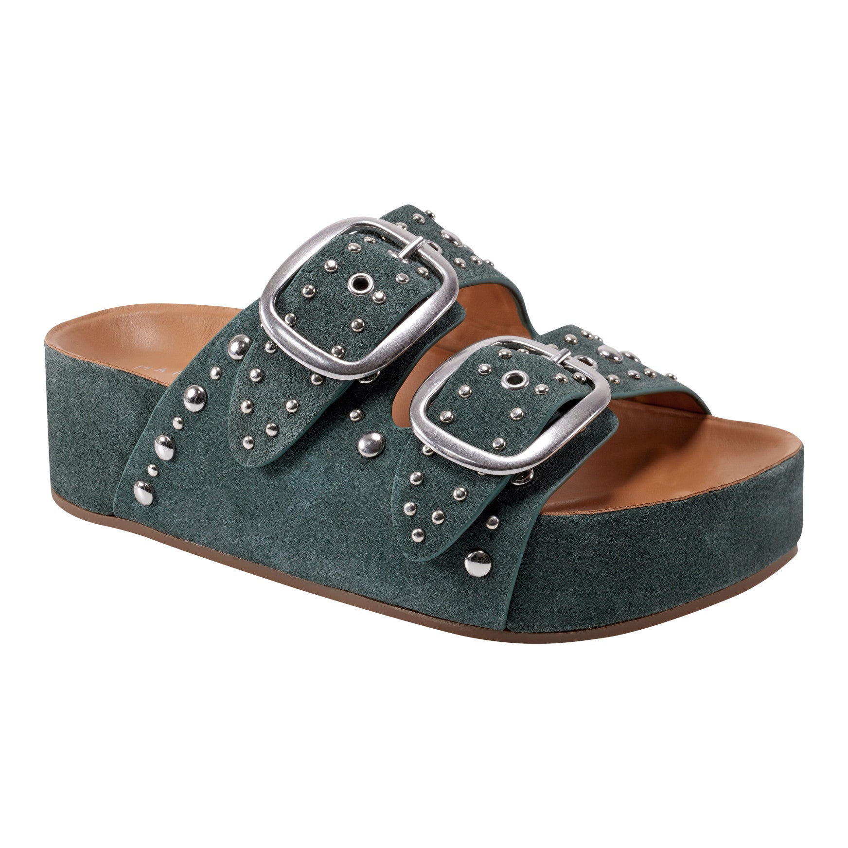 Marc Fisher Sayge Studded Suede Footbed Sandal - Green Suede
