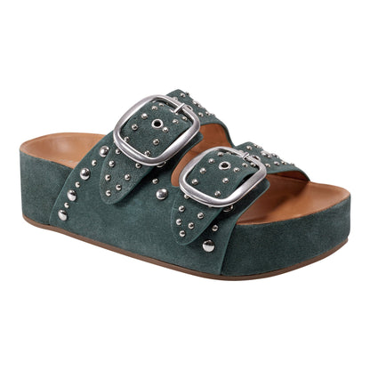 Marc Fisher Sayge Studded Suede Footbed Sandal - Green Suede