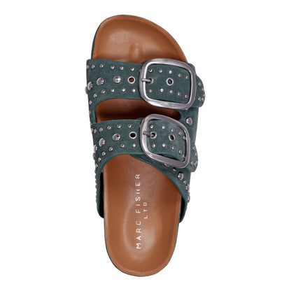 Marc Fisher Sayge Studded Suede Footbed Sandal - Green Suede