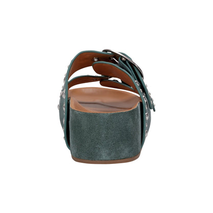 Marc Fisher Sayge Studded Suede Footbed Sandal - Green Suede