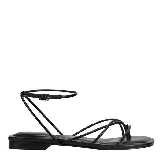 Marc Fisher Mayte Strappy Leather Flat Sandal - Black Leather