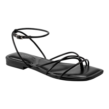 Marc Fisher Mayte Strappy Leather Flat Sandal - Black Leather