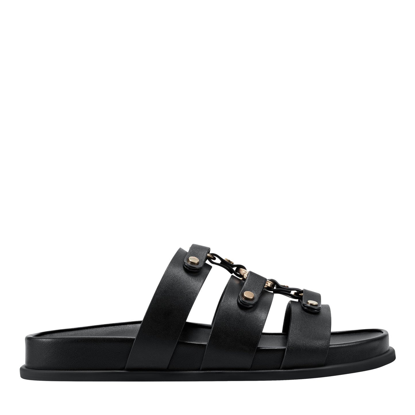 Marc Fisher Verity Flat Leather Footbed Sandal - Black Leather