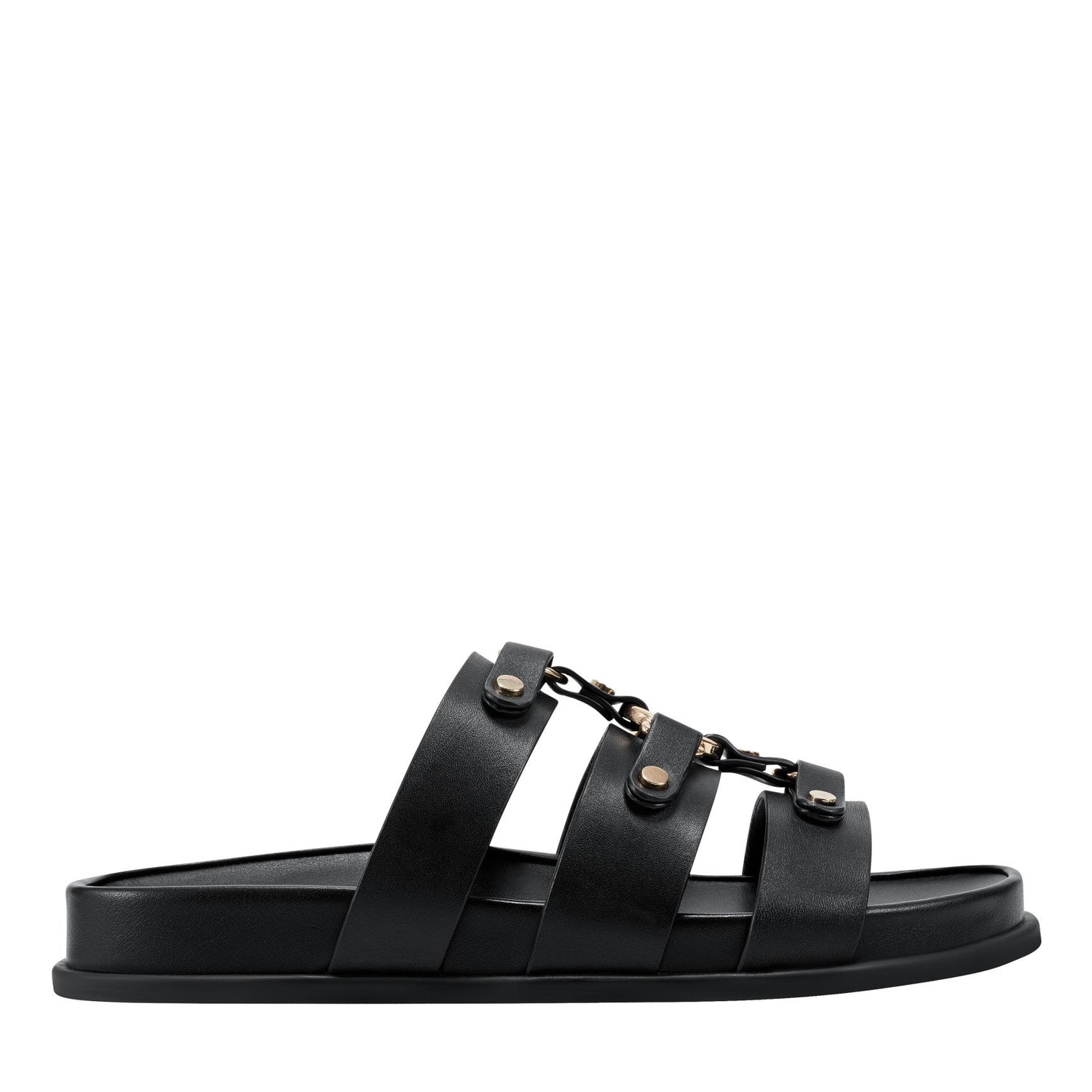 Marc Fisher Verity Flat Leather Footbed Sandal - Black Leather