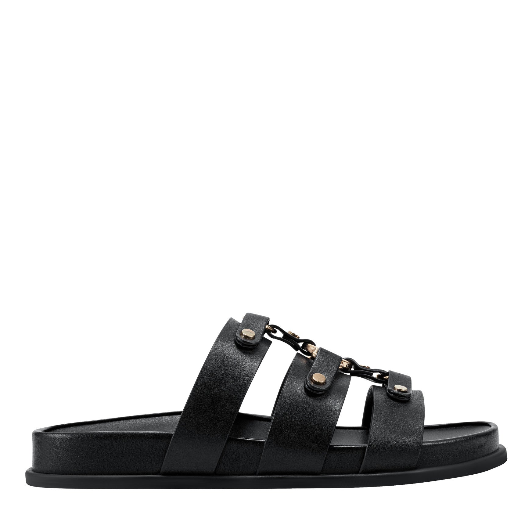 Marc Fisher Verity Flat Leather Footbed Sandal - Black Leather