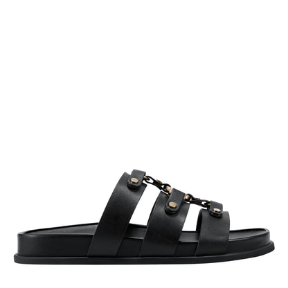 Marc Fisher Verity Flat Leather Footbed Sandal - Black Leather