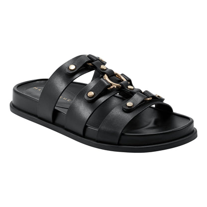 Marc Fisher Verity Flat Leather Footbed Sandal - Black Leather