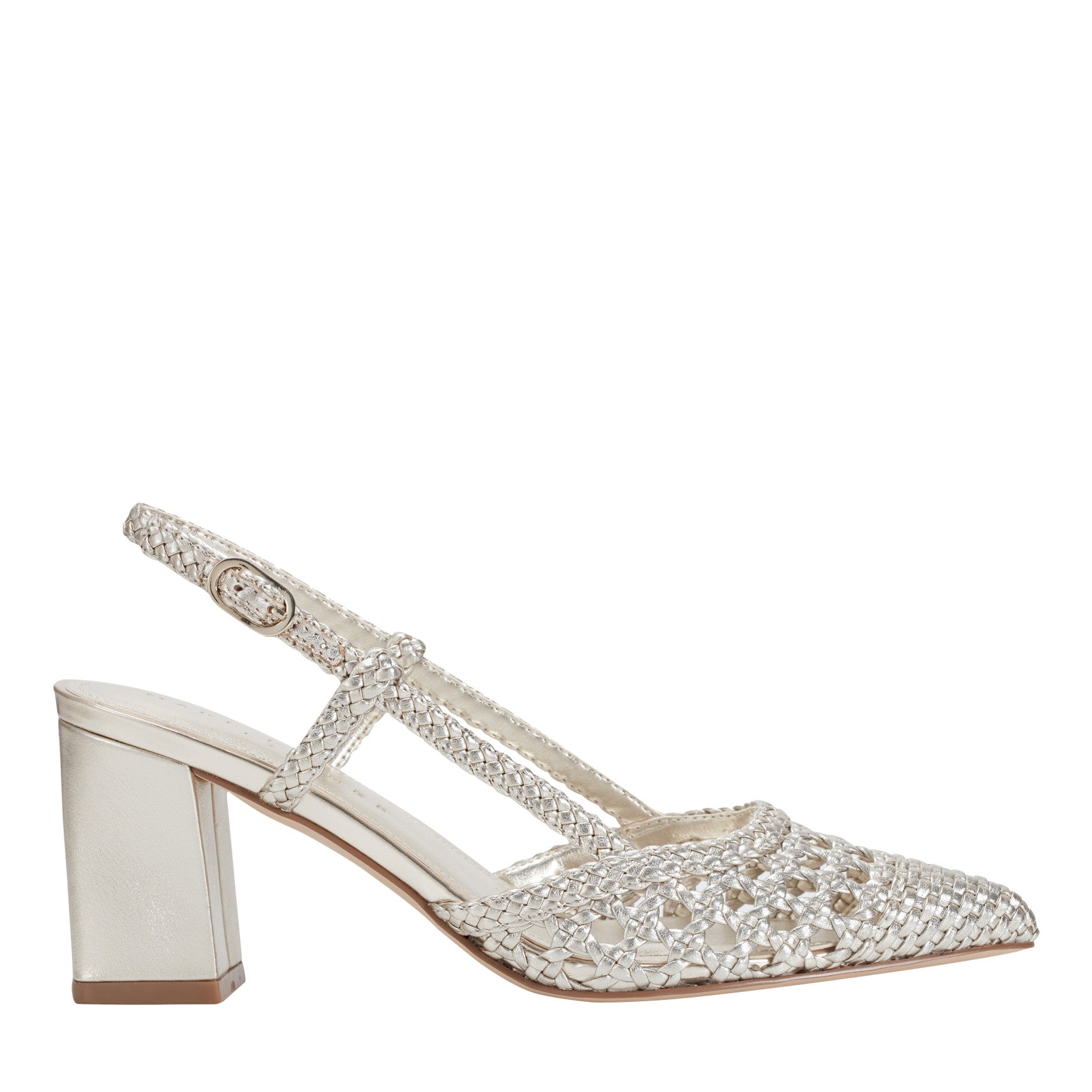 Marc Fisher Zunnie Block Heel Woven Leather Slingback Pump - Platino Leather