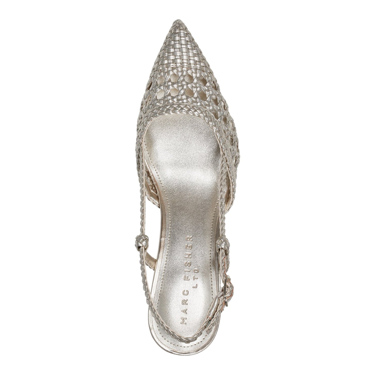 Marc Fisher Zunnie Block Heel Woven Leather Slingback Pump - Platino Leather
