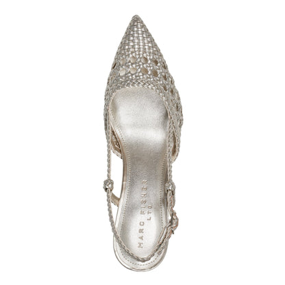 Marc Fisher Zunnie Block Heel Woven Leather Slingback Pump - Platino Leather
