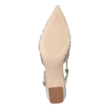 Marc Fisher Zunnie Block Heel Woven Leather Slingback Pump - Platino Leather