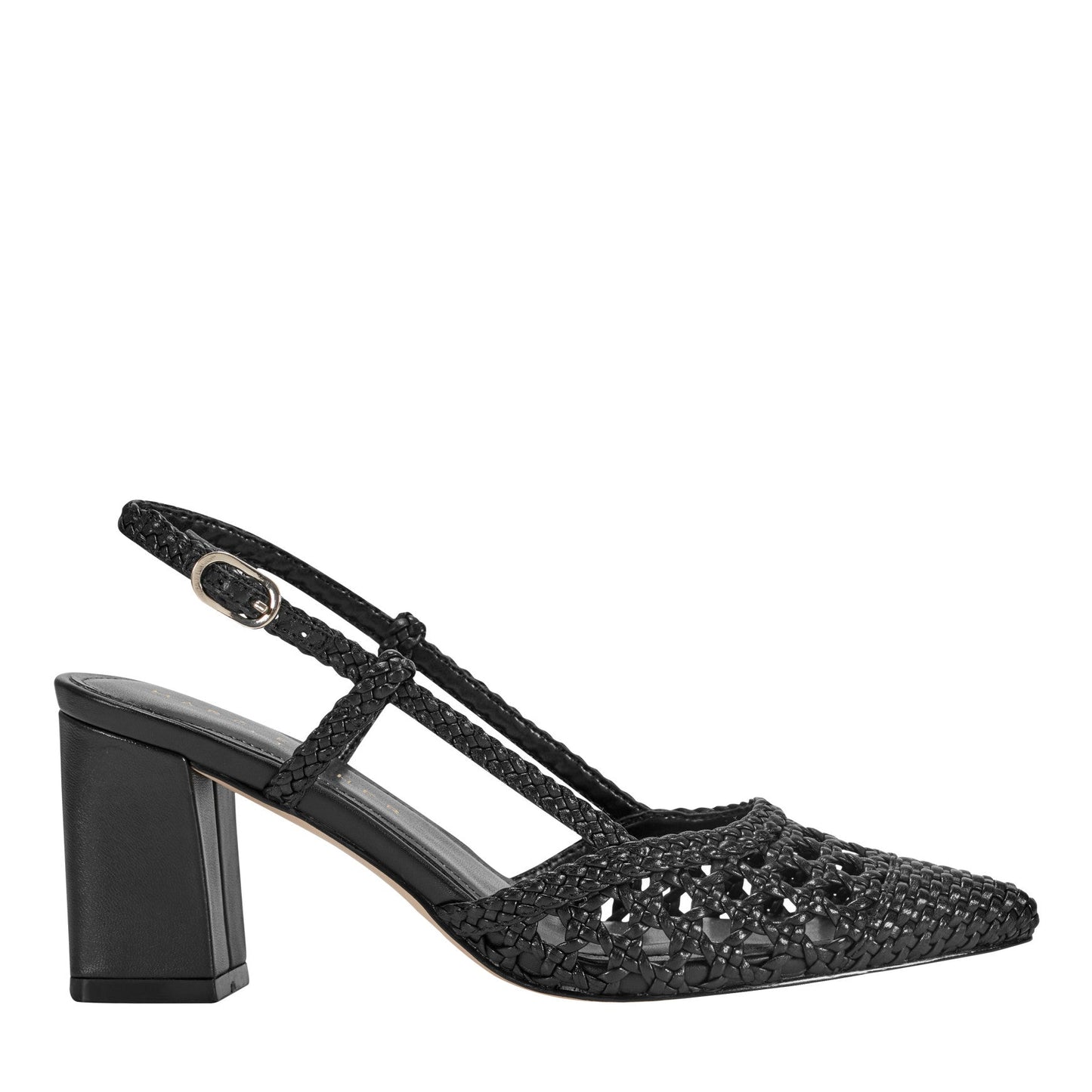 Marc Fisher Zunnie Block Heel Woven Leather Slingback Pump - Black Leather