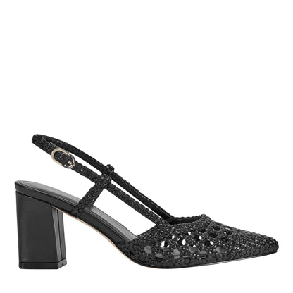 Marc Fisher Zunnie Block Heel Woven Leather Slingback Pump - Black Leather