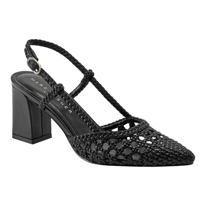 Marc Fisher Zunnie Block Heel Woven Leather Slingback Pump - Black Leather
