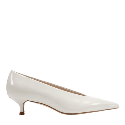 Marc Fisher Cecile Leather Kitten Heel Pump - White Patent Leather