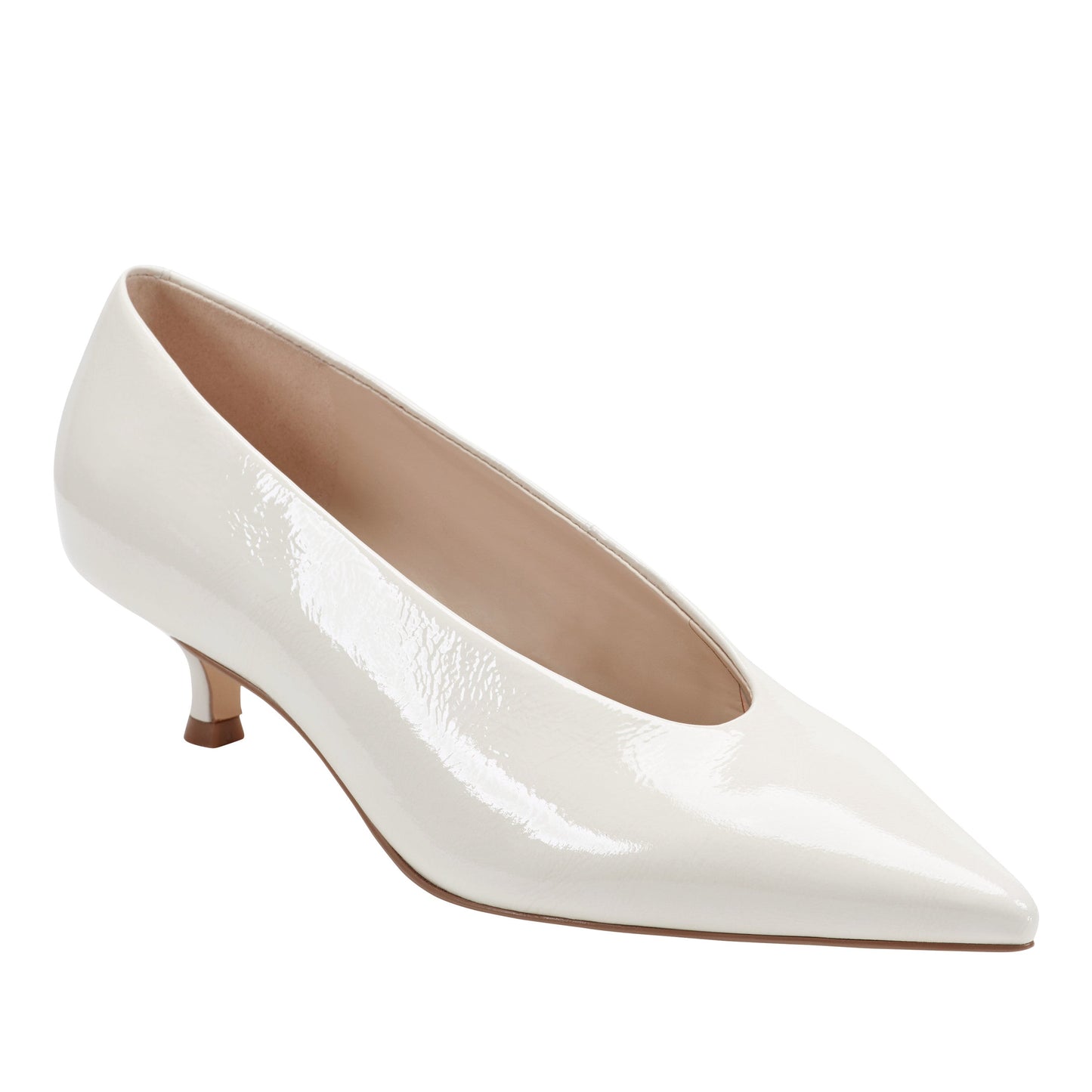 Marc Fisher Cecile Leather Kitten Heel Pump - White Patent Leather