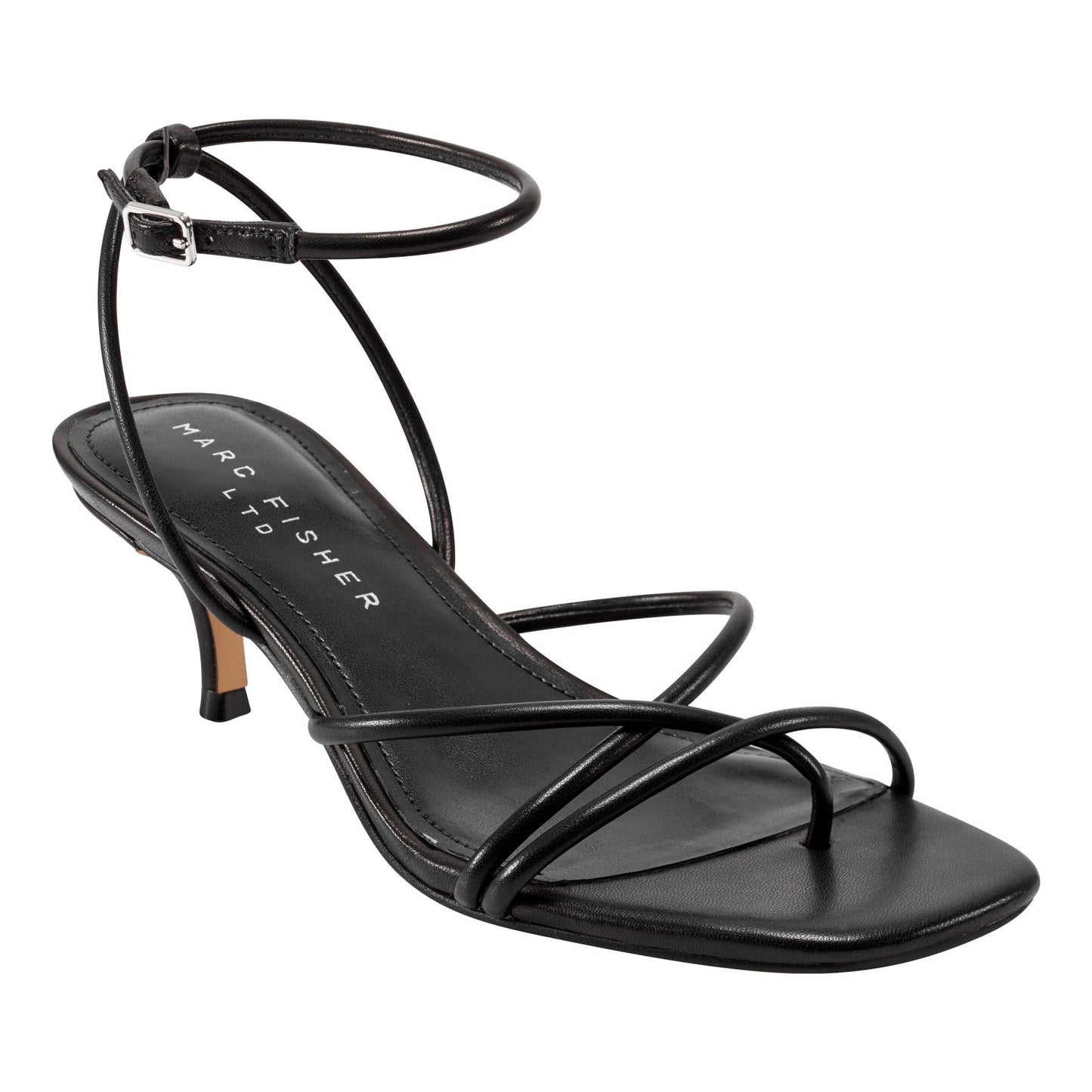 Marc Fisher Ballen Leather Ankle Strap Sandal - Black Leather