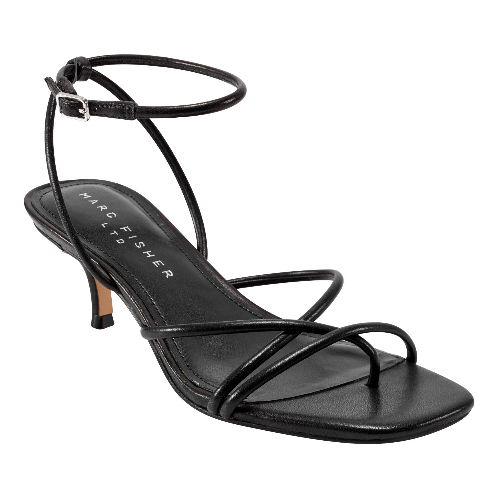 Marc Fisher Ballen Leather Ankle Strap Sandal - Black Leather