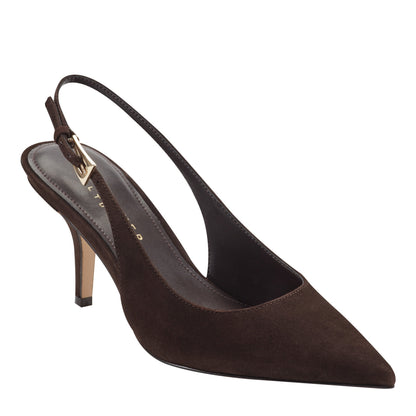 Marc Fisher Dorie Leather Slingback Pump - Dark Brown Leather