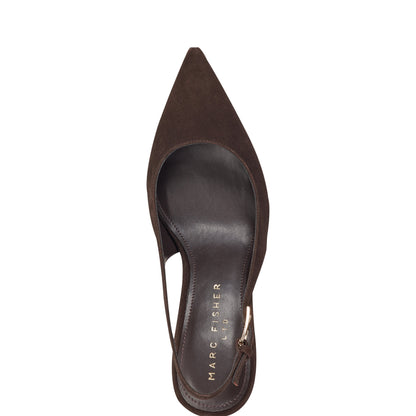 Marc Fisher Dorie Leather Slingback Pump - Dark Brown Leather