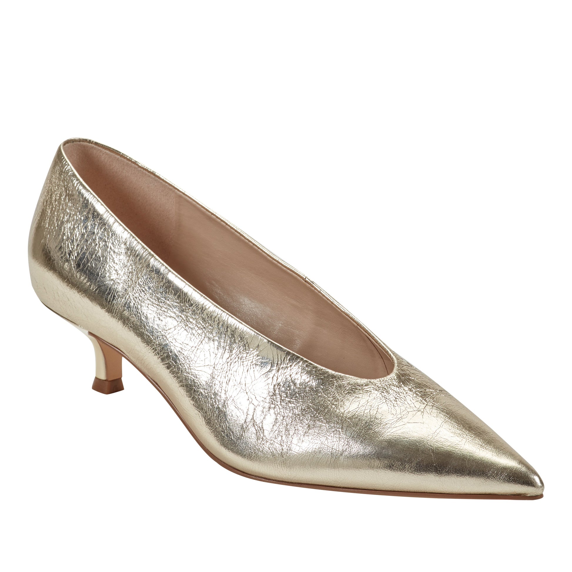 Marc Fisher Cecile Leather Kitten Heel Pump - Gold Leather