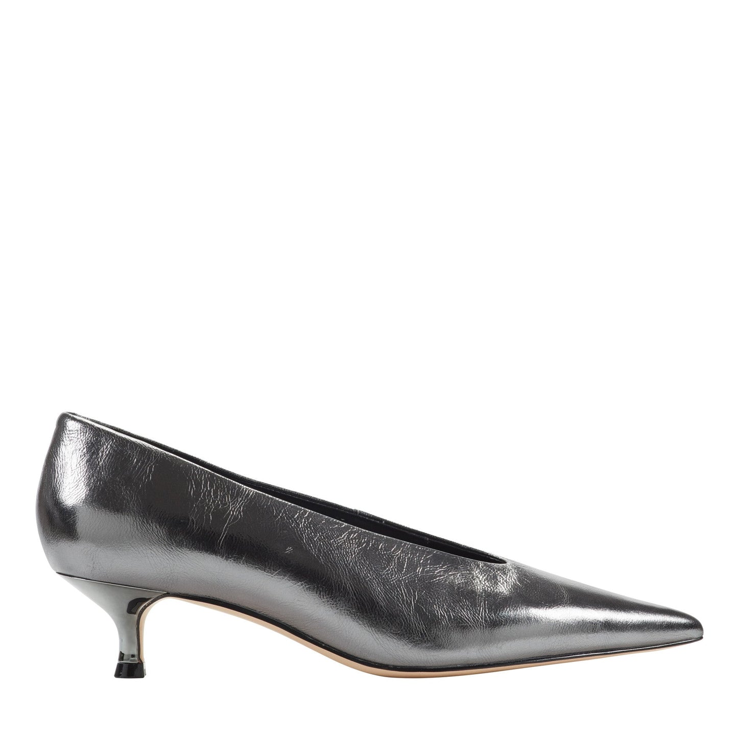 Marc Fisher Cecile Leather Kitten Heel Pump - Silver Leather