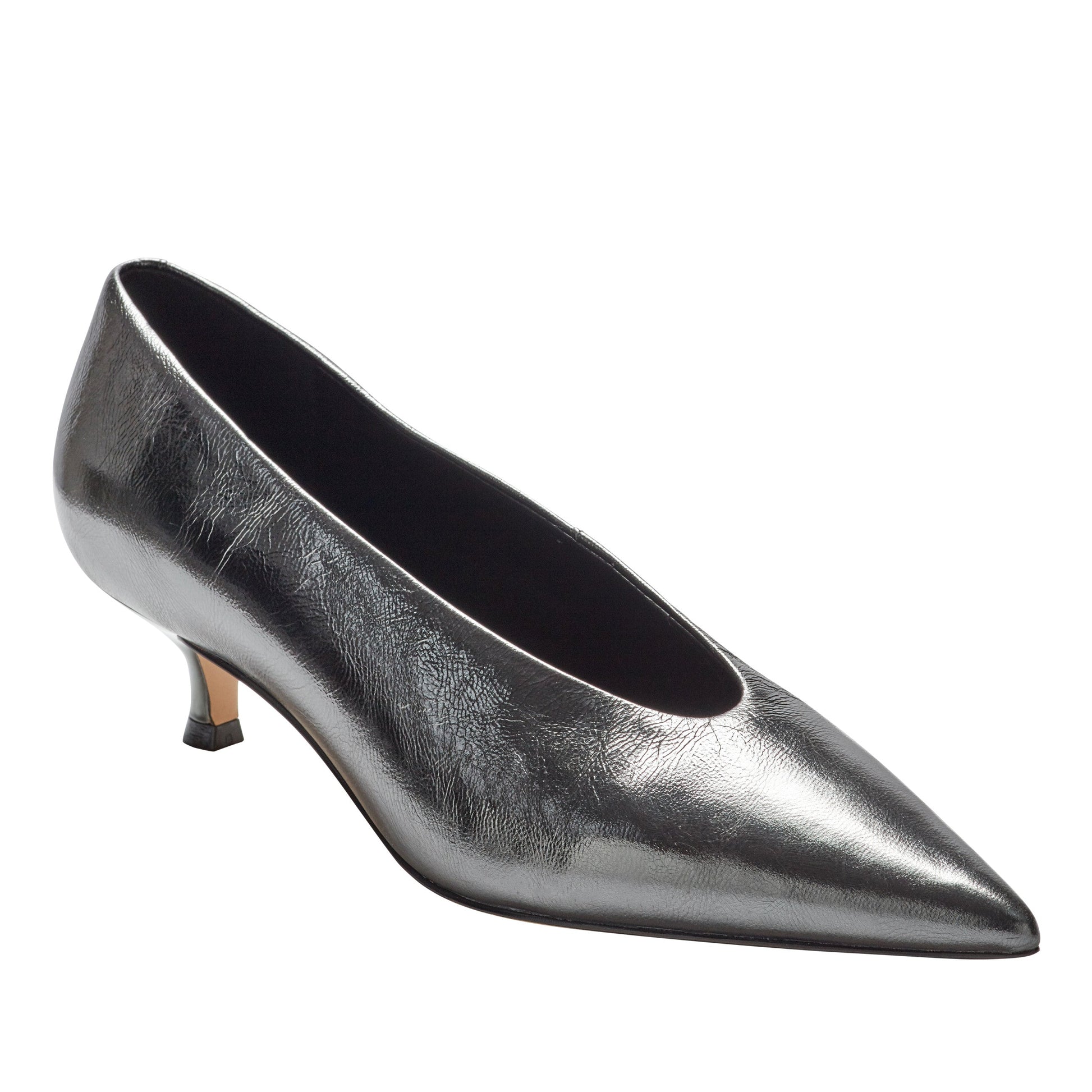 Marc Fisher Cecile Leather Kitten Heel Pump - Silver Leather