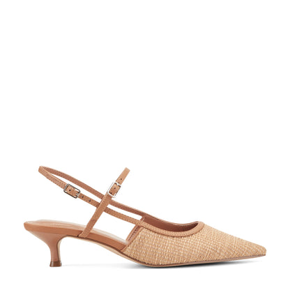 Marc Fisher Ceddy Kitten Heel Slingback Pump - Natural Raffia