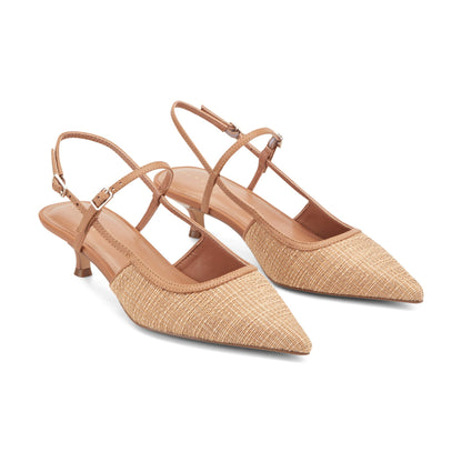 Marc Fisher Ceddy Kitten Heel Slingback Pump - Natural Raffia