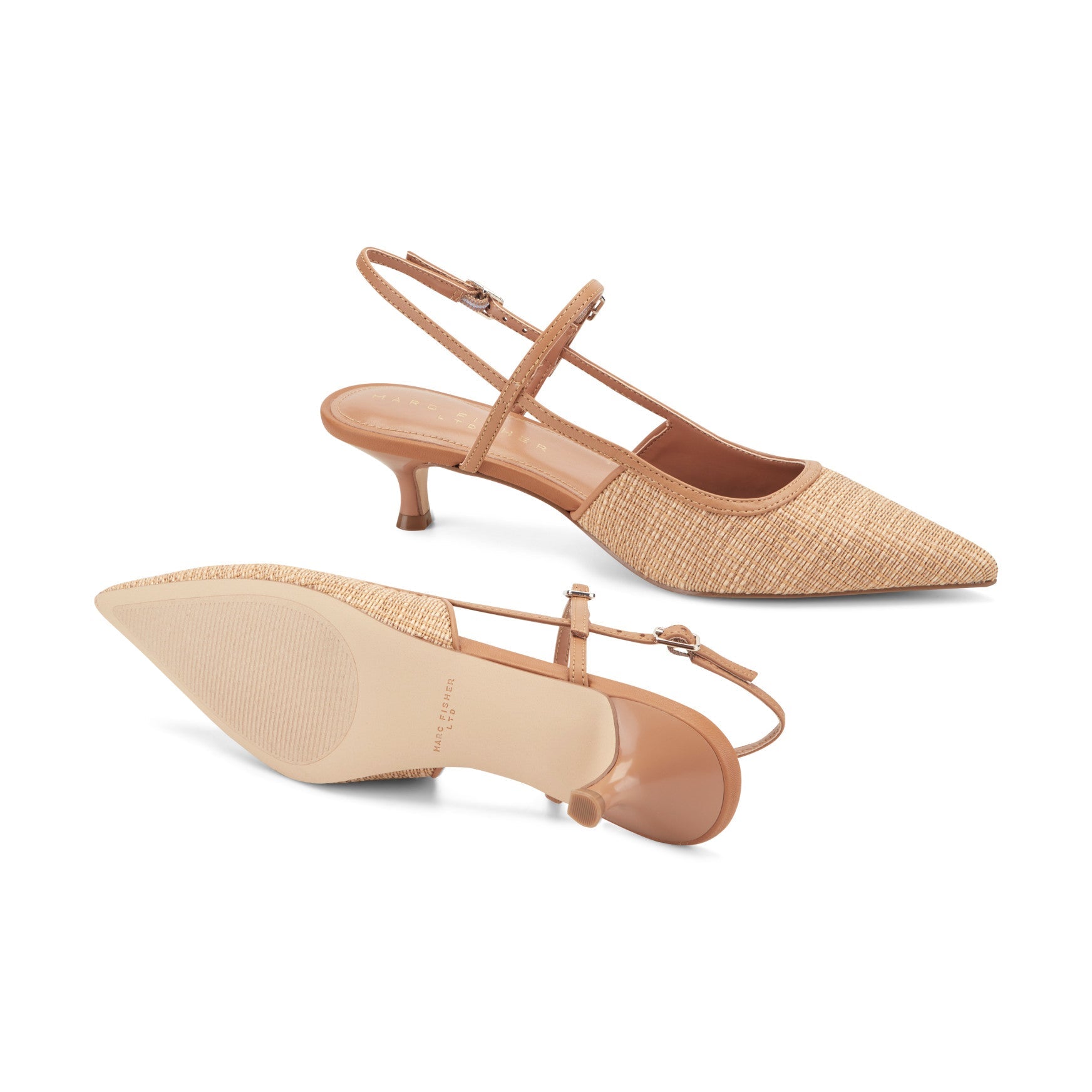 Marc Fisher Ceddy Kitten Heel Slingback Pump - Natural Raffia