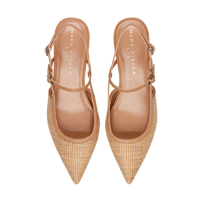 Marc Fisher Ceddy Kitten Heel Slingback Pump - Natural Raffia