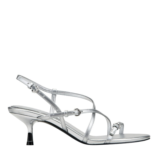 Marc Fisher Nylah Leather Strappy Sandal - Silver Leather