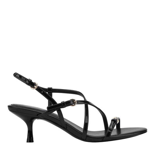 Marc Fisher Nylah Leather Strappy Sandal - Black Patent Leather
