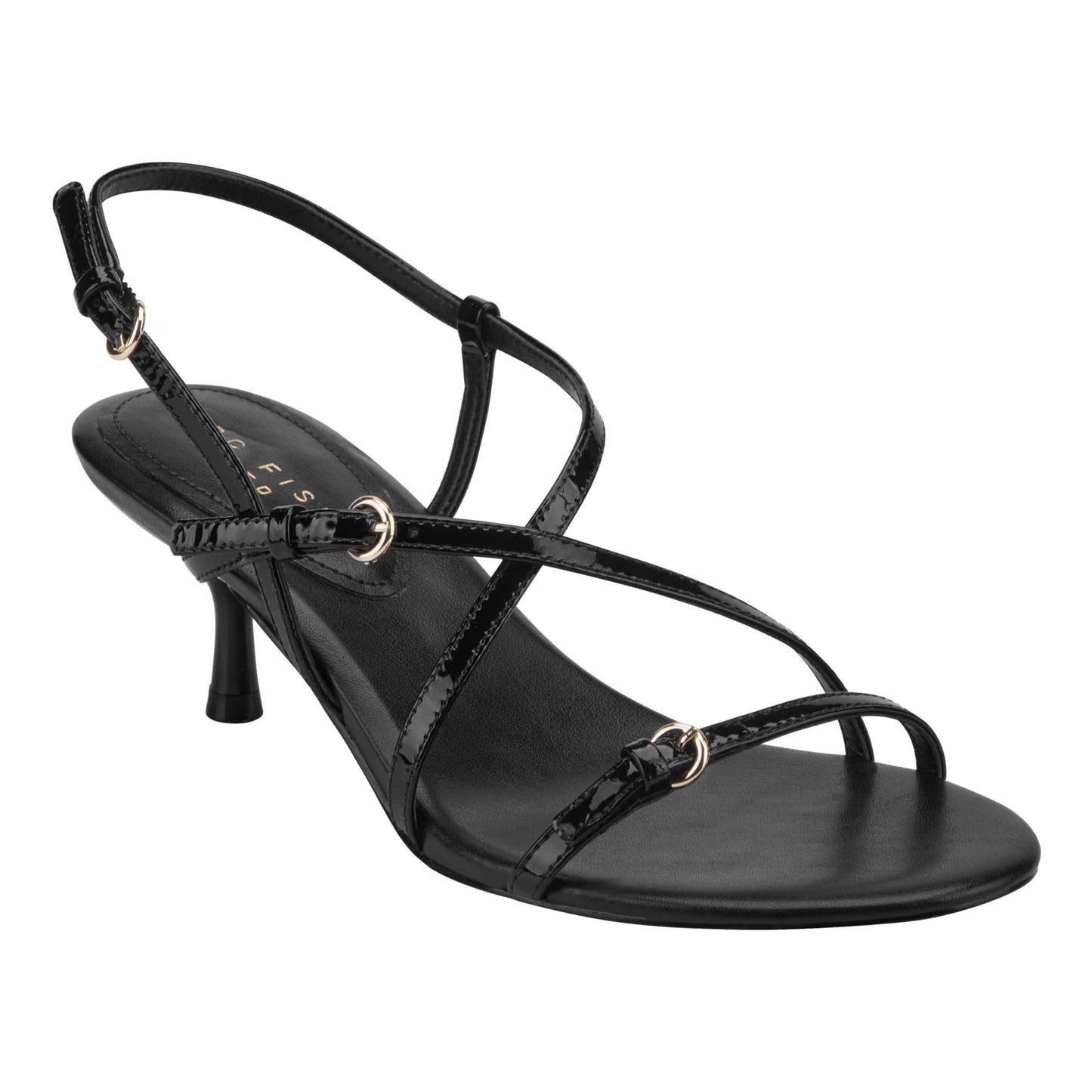 Marc Fisher Nylah Leather Strappy Sandal - Black Patent Leather