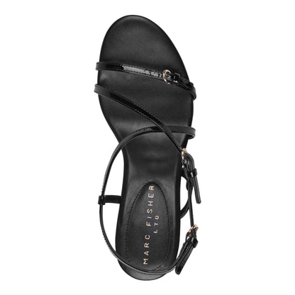 Marc Fisher Nylah Leather Strappy Sandal - Black Patent Leather
