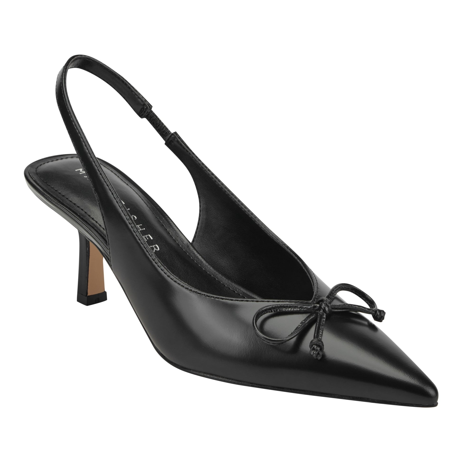 Marc Fisher Gretel Leather Bow Slingback Pump - Black Leather