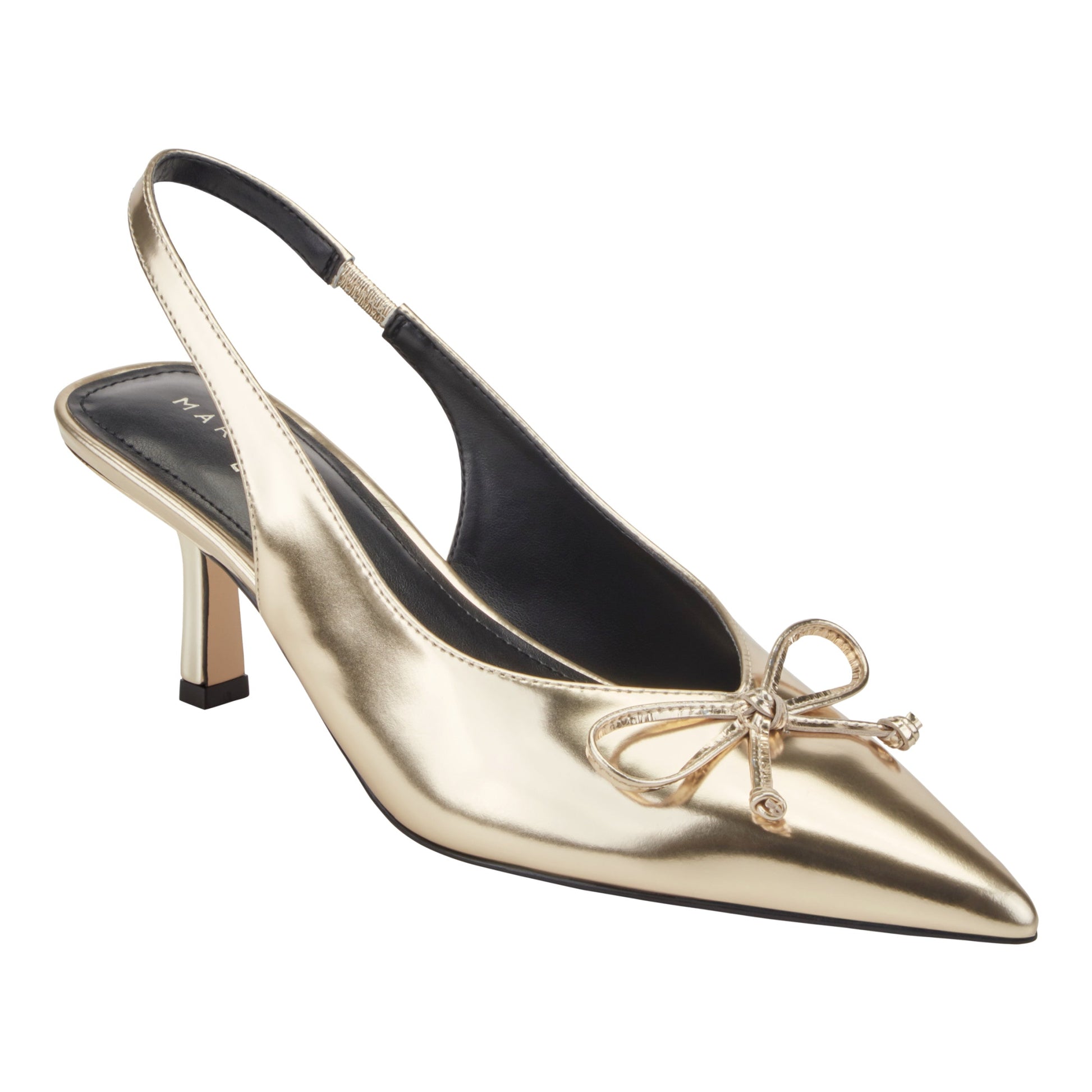 Marc Fisher Gretel Leather Bow Slingback Pump - Gold Leather