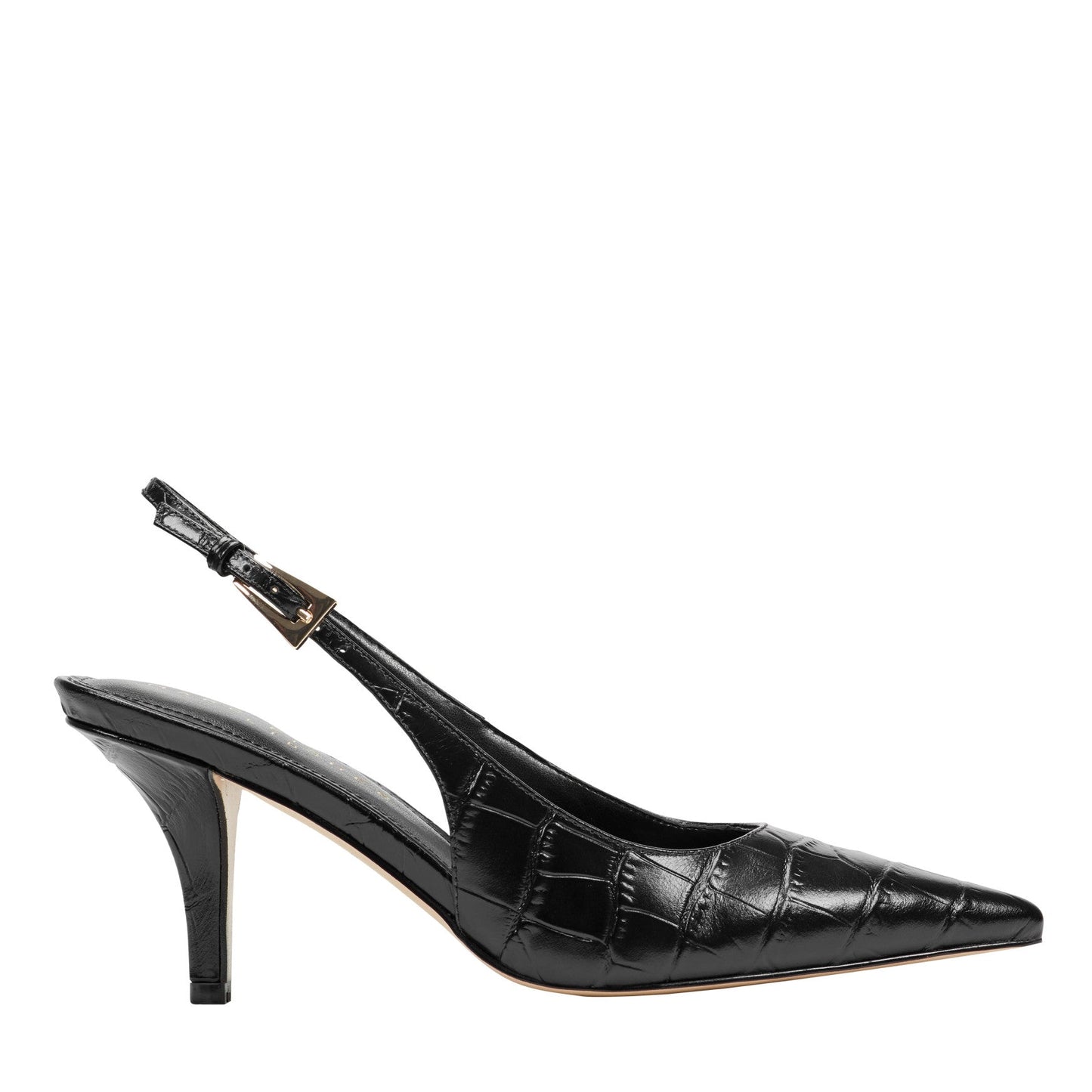Marc Fisher Dorie Leather Slingback Pump - Embossed Black Croco Leather