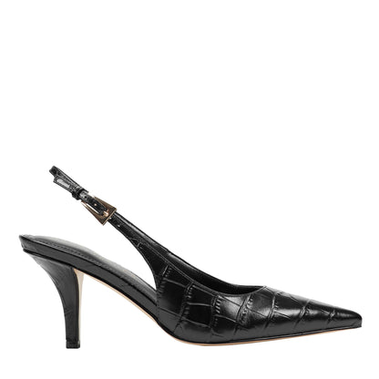 Marc Fisher Dorie Leather Slingback Pump - Embossed Black Croco Leather