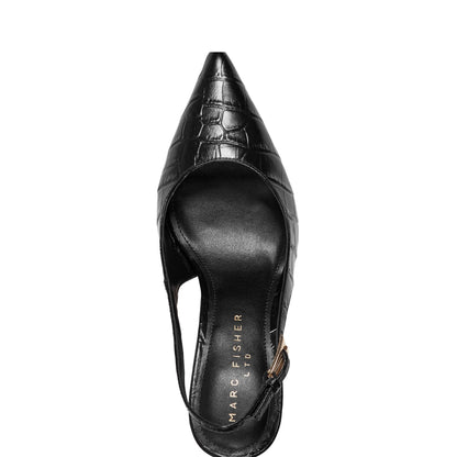 Marc Fisher Dorie Leather Slingback Pump - Embossed Black Croco Leather