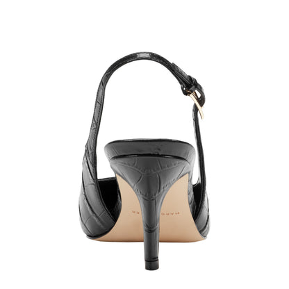 Marc Fisher Dorie Leather Slingback Pump - Embossed Black Croco Leather