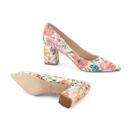 Marc Fisher Zala Block Heel Pointy Toe Pump - Floral