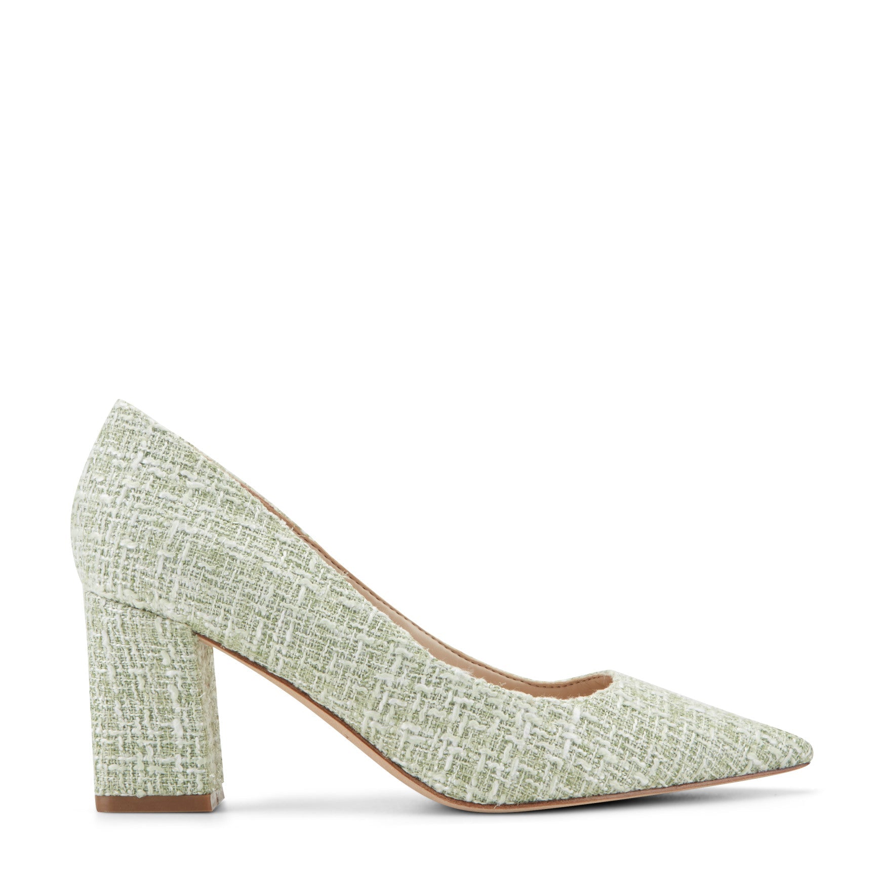 Marc Fisher Zala Block Heel Pointy Toe Pump - Green Boucle