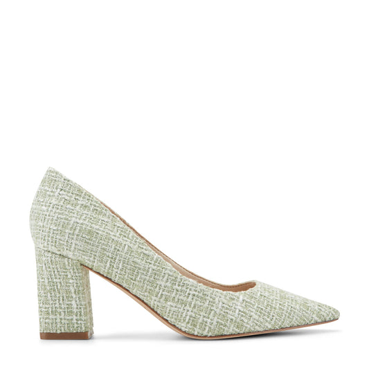 Marc Fisher Zala Block Heel Pointy Toe Pump - Green Boucle