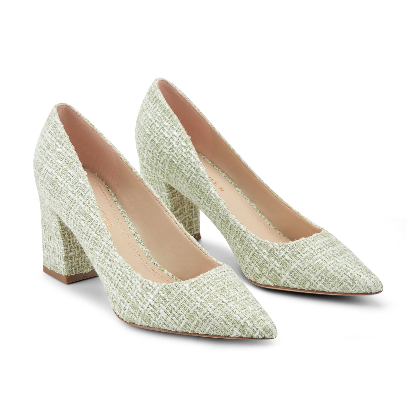Marc Fisher Zala Block Heel Pointy Toe Pump - Green Boucle